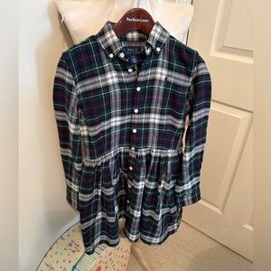 Polo by Ralph Lauren Girls' Green Plaid Button-Front Shirt Dress NWT size 8 $75